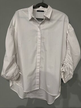 Esprit White Casual Button-Down Shirt with Gathered Adjustable Sleeve Detail